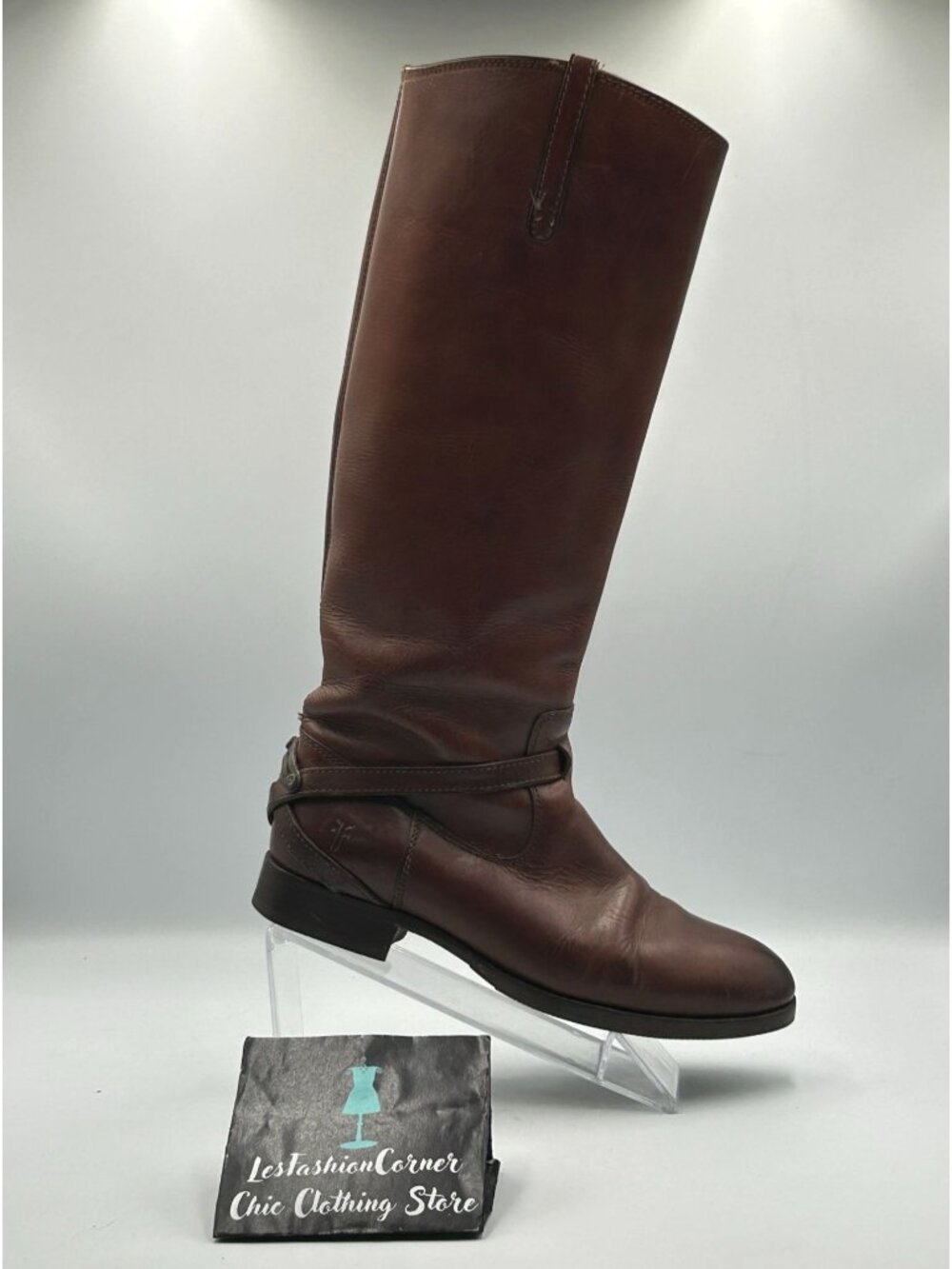 Frye Women's Brown Leather Lindsay Plate Knee-High Riding Boots Size 7.5 3282 - Picture 14 of 16